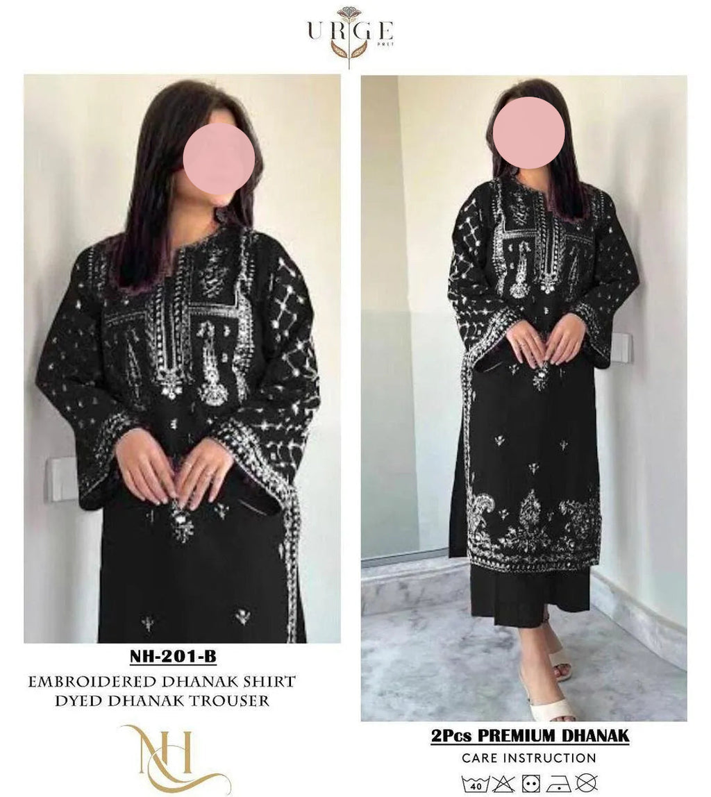 Black Embroidered 2-Piece Women's Dhanak Suit