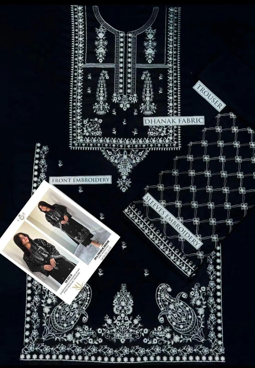 Black Embroidered 2-Piece Women's Dhanak Suit