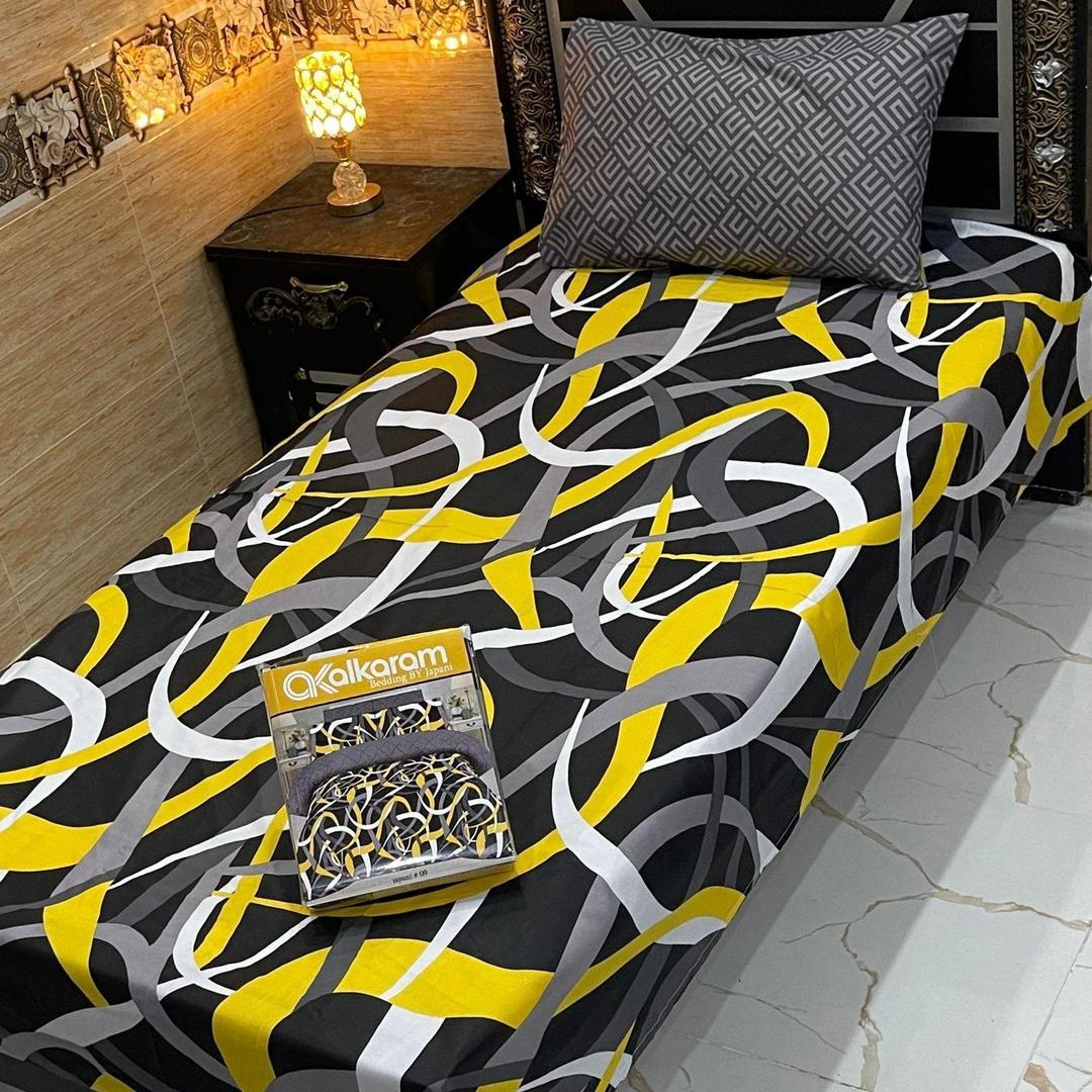 Cotton Salonica Bedsheet Set Black Yellow White Single