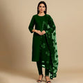 Premium Katan Silk Unstitched 3 Piece Suit With Net Dupatta For Women - Purple