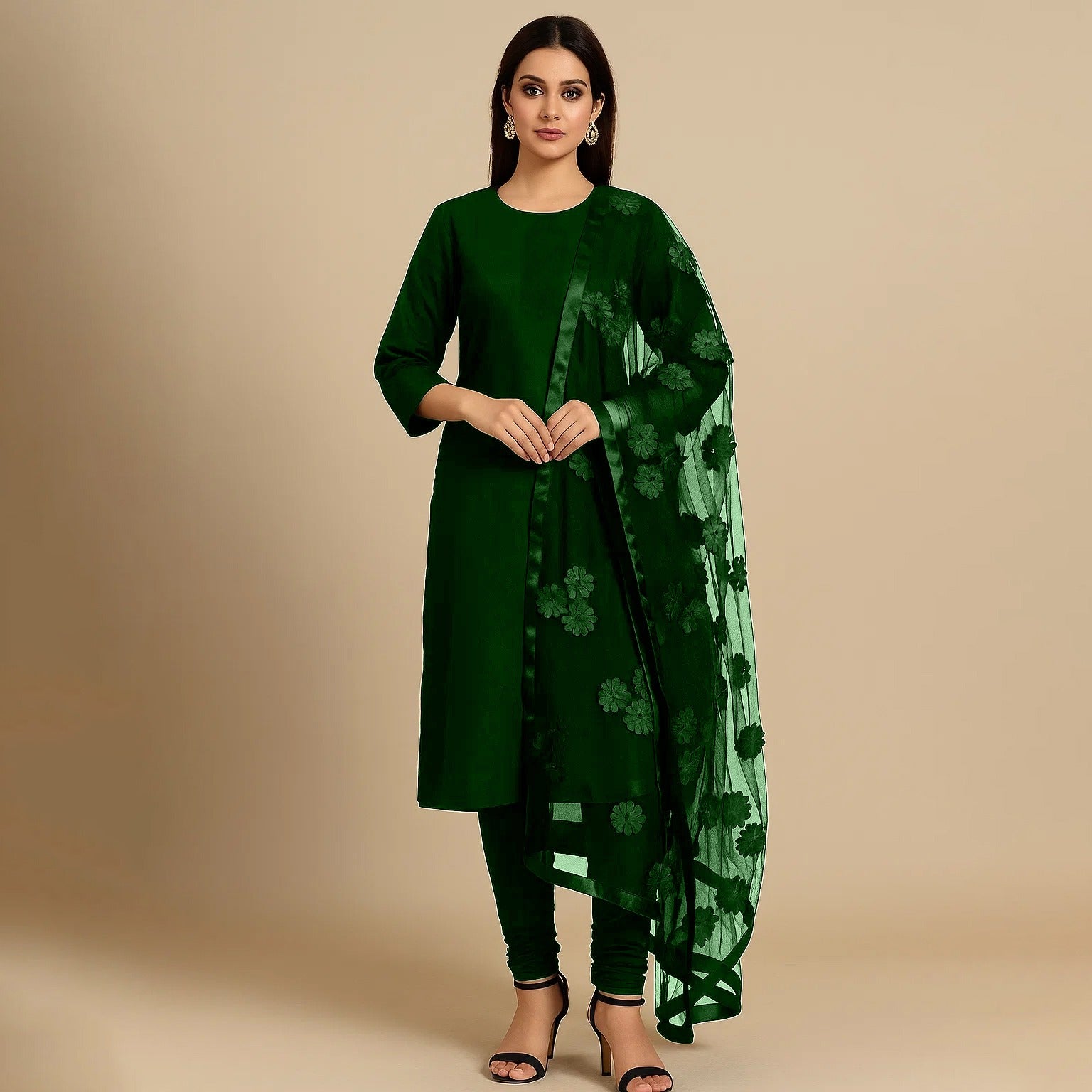 Premium Katan Silk Unstitched 3 Piece Suit With Net Dupatta For Women - Purple