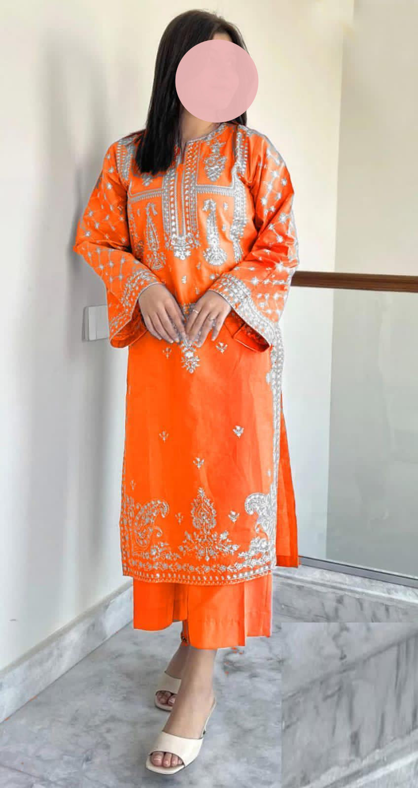 Orange Embroidered Lawn Suit for Women Pakistan