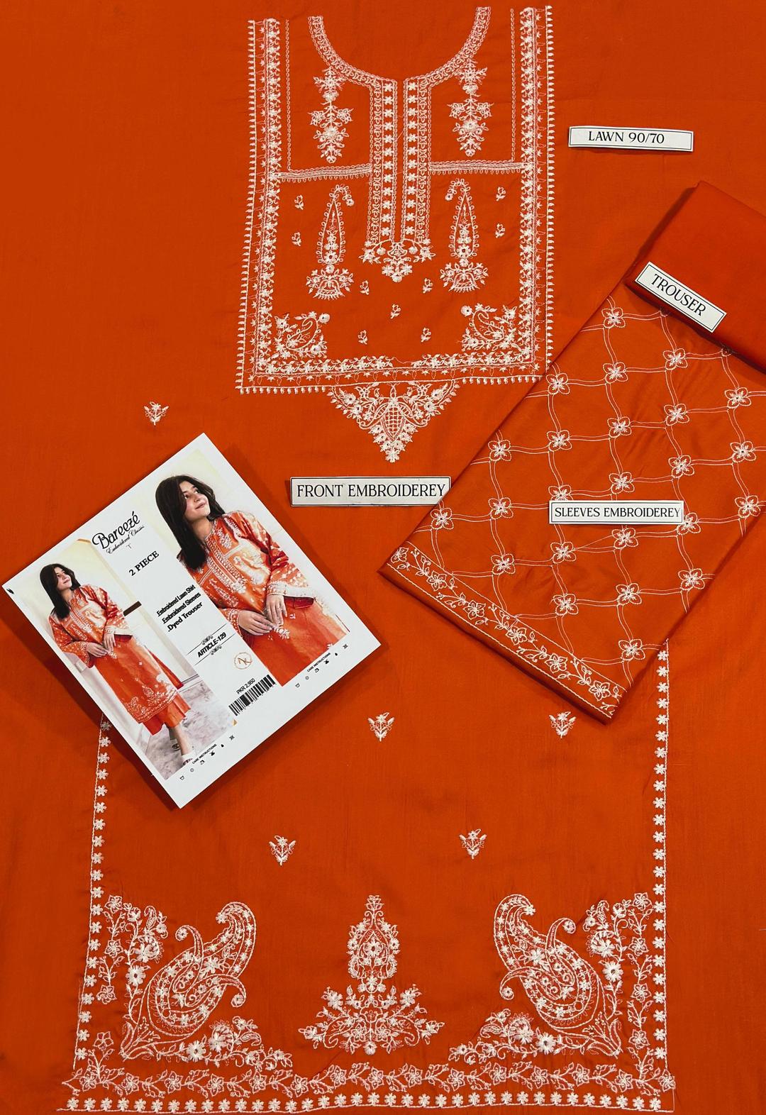 Orange Embroidered Lawn Suit for Women Pakistan