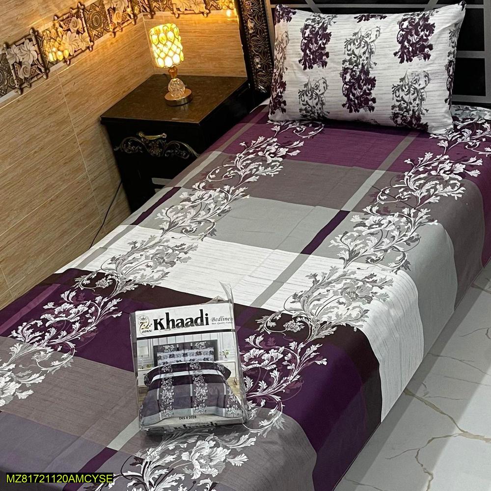 Purple Floral Cotton Bedsheet Set 4Pcs Single Bed