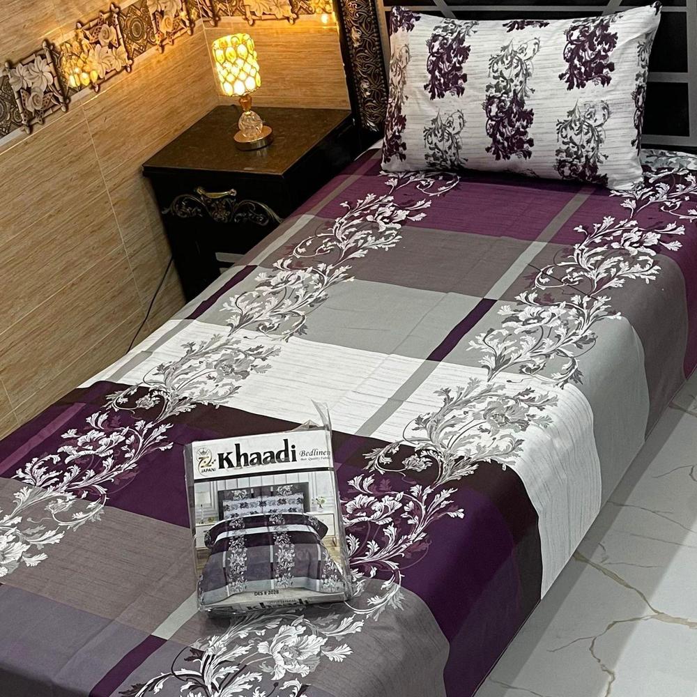 Purple Floral Cotton Bedsheet Set 4Pcs Single Bed