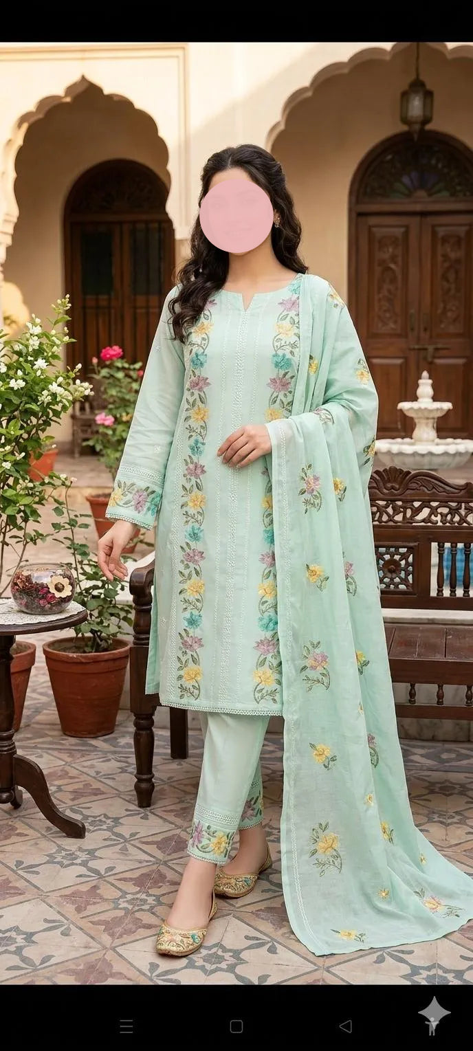 Light Green Chikankari 2pc Suit with Dupatta