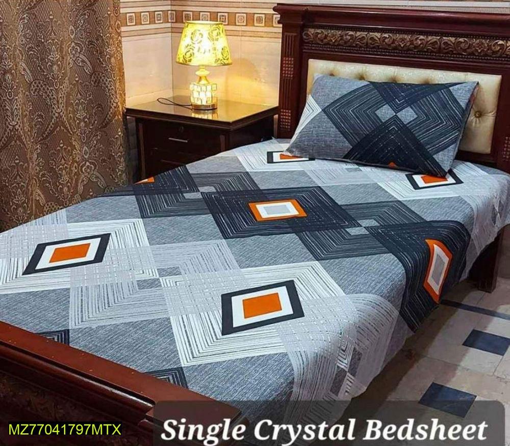 Single Crystal Bedsheet with Pillow Cover Orange Gray Print