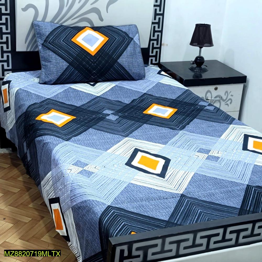 Cotton Printed Grey Bedsheet Set Single Bed 2 Pcs