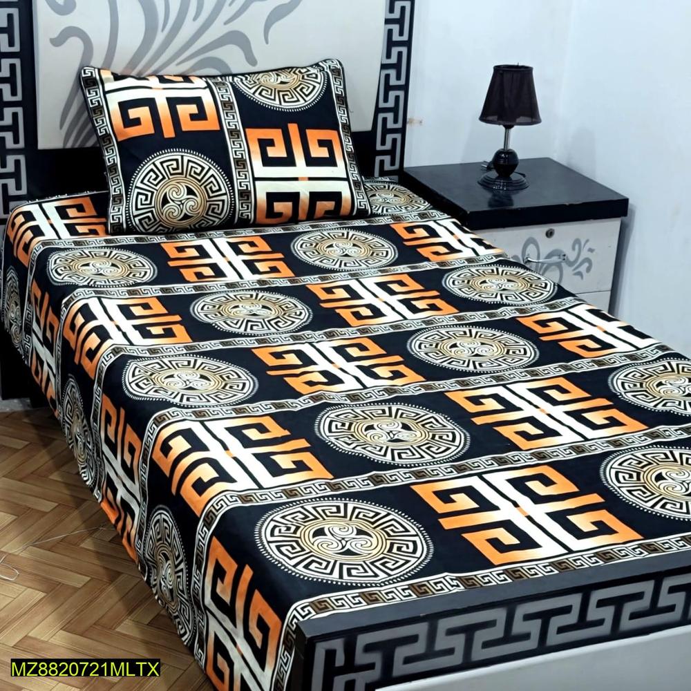 Cotton Printed Single Bedsheet Black 2 Pcs