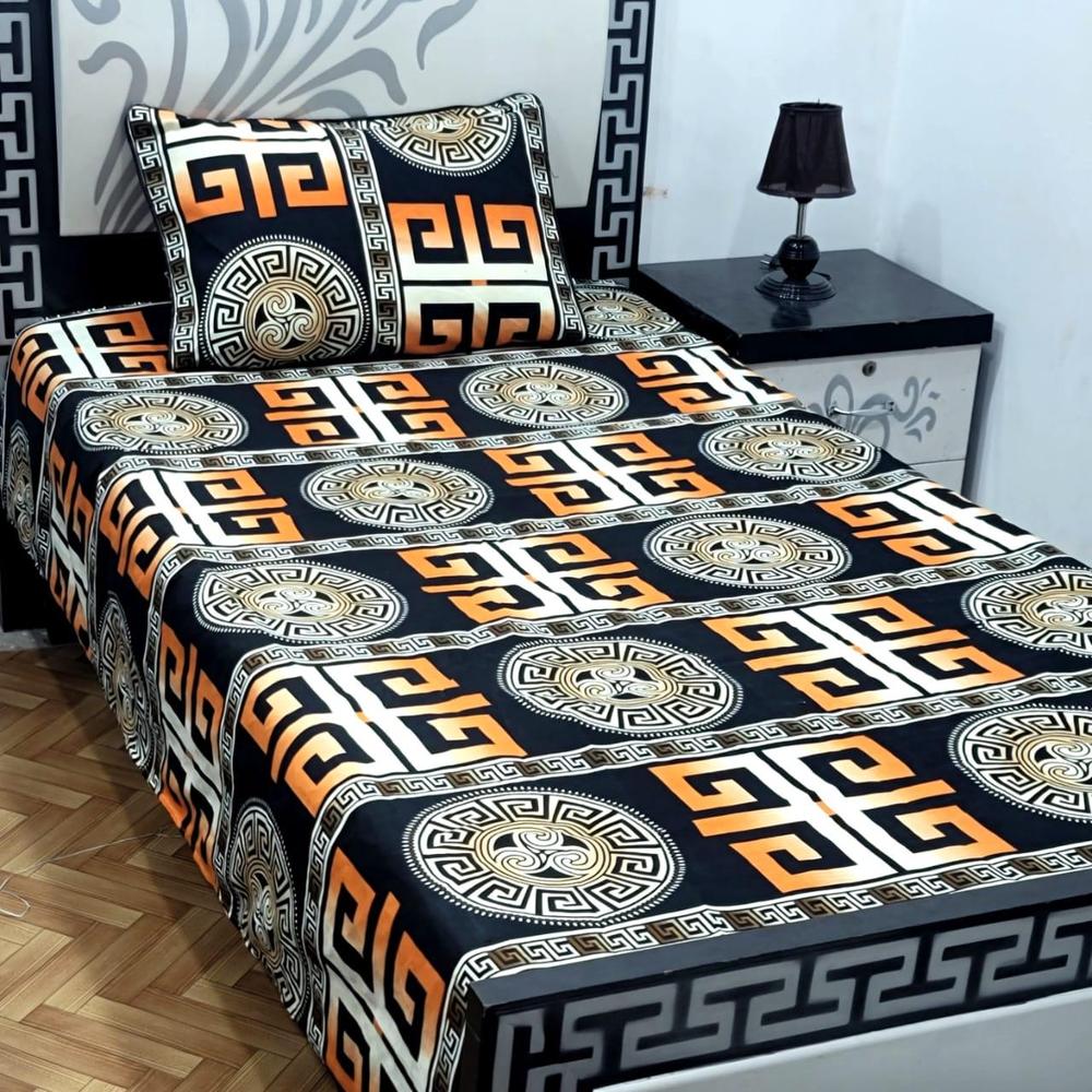 Cotton Printed Single Bedsheet Black 2 Pcs