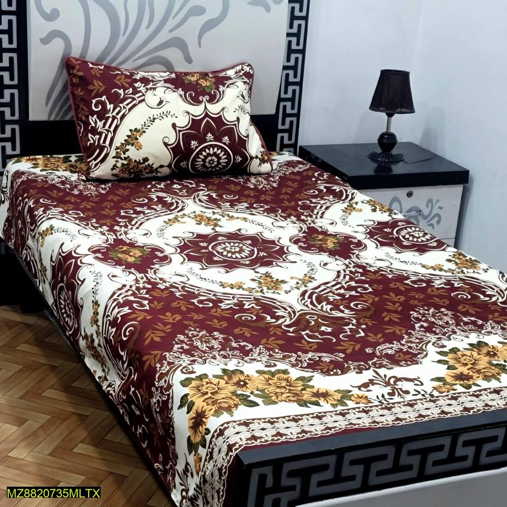 Premium Cotton Printed Bedsheet Set Maroon Single Bed