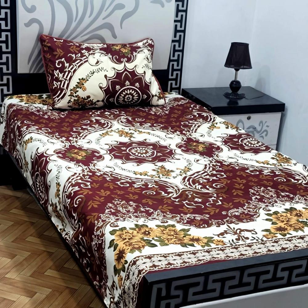 Premium Cotton Printed Bedsheet Set Maroon Single Bed