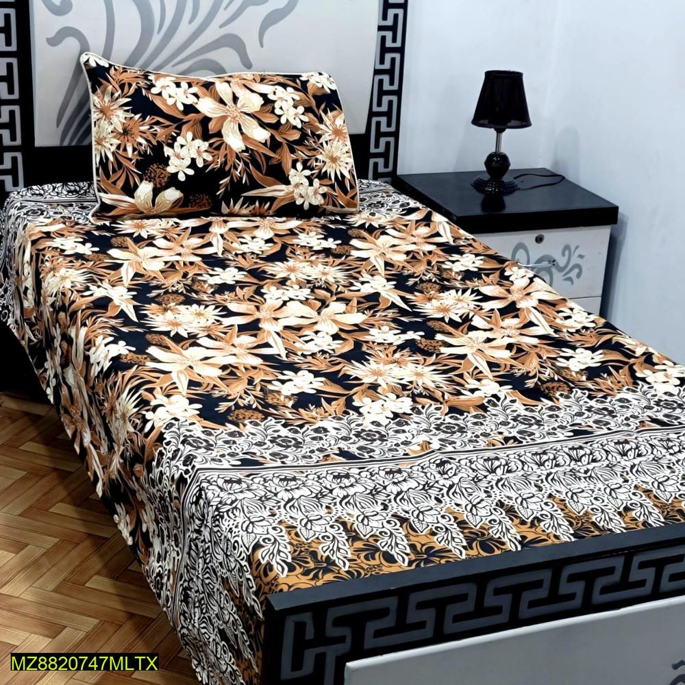 Single Bed Cotton Printed Bedsheet Set Brown Pakistan