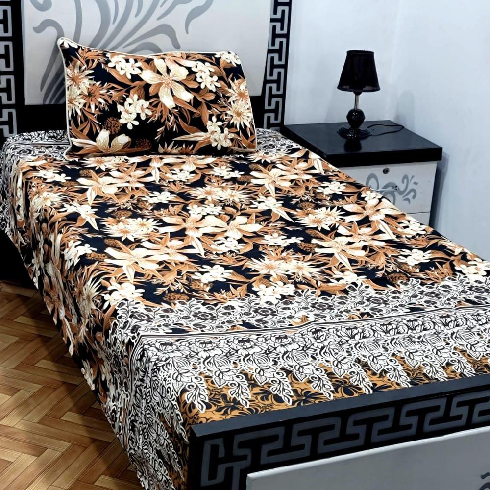 Single Bed Cotton Printed Bedsheet Set Brown Pakistan
