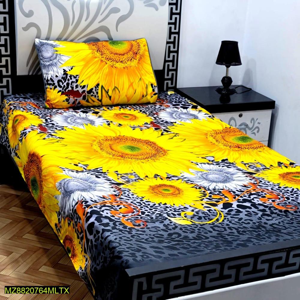 Cotton Printed Single Bedsheet Set Yellow 94x60