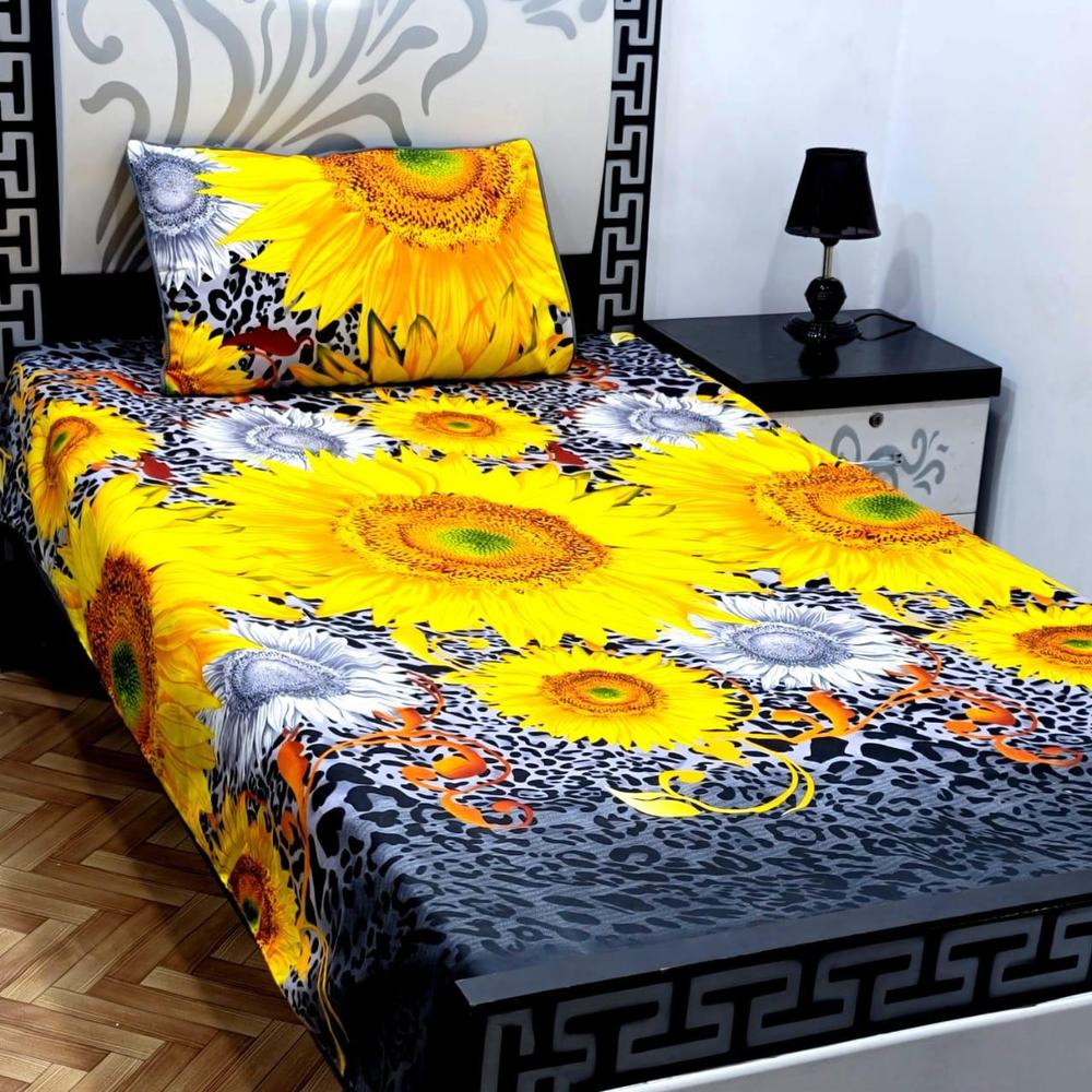 Cotton Printed Single Bedsheet Set Yellow 94x60