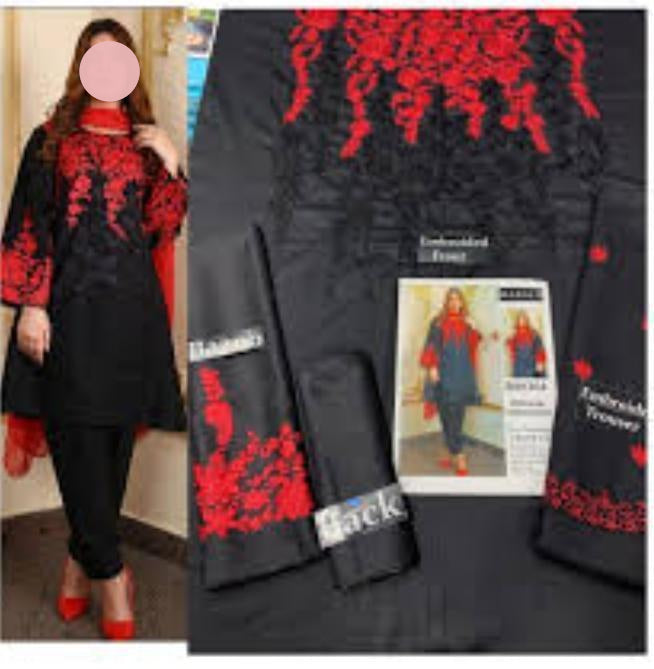 Black Red Embroidered 2-Piece Women's Suit