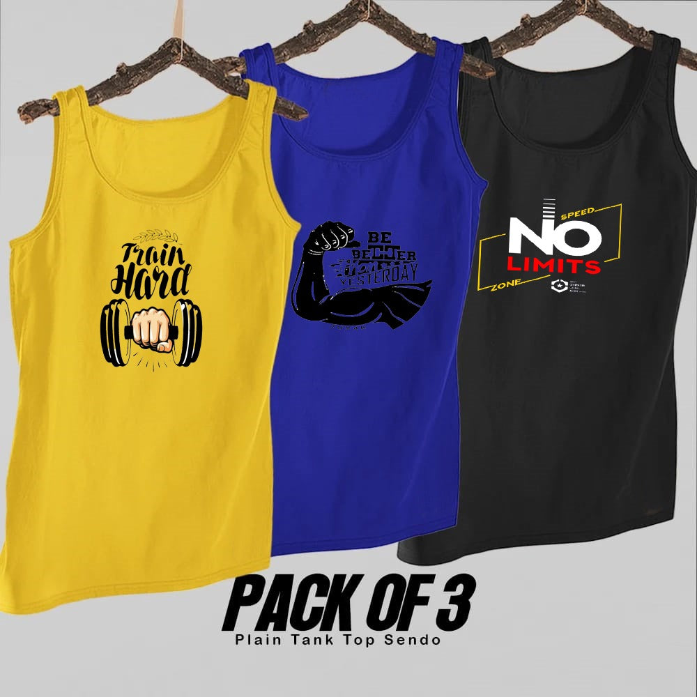 Pack of 3 Men's Gym Sando Tank Tops – Sleeveless Fitness & Workout Wear (Size Medium)