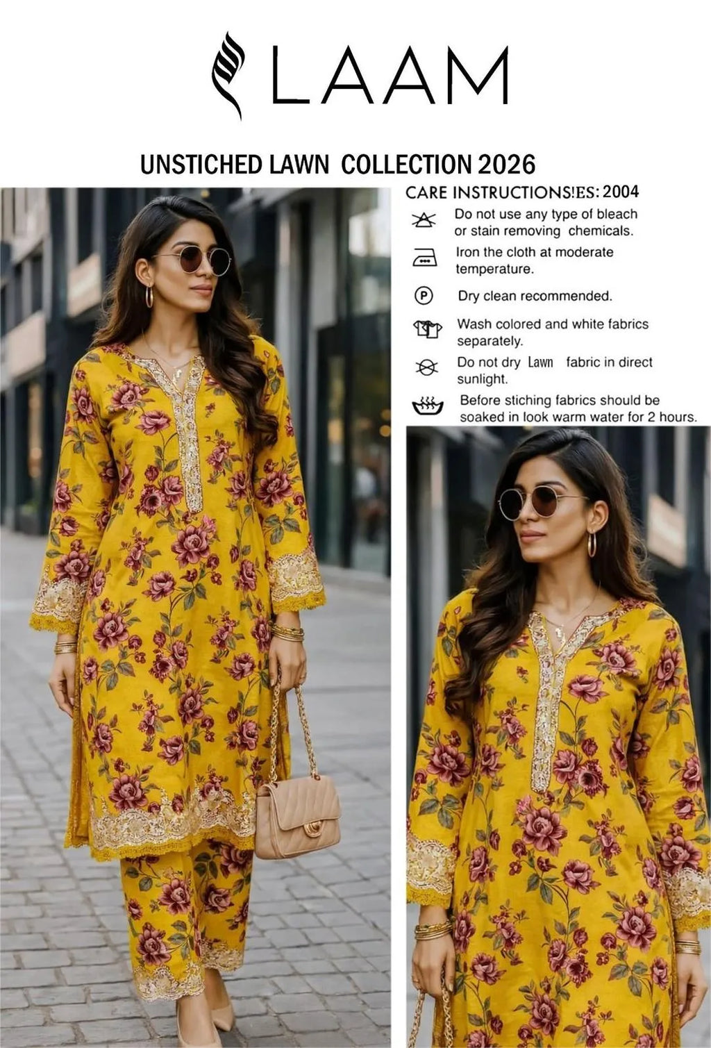 Unstitched Lawn Suit Yellow Floral 2026 Summer Collection