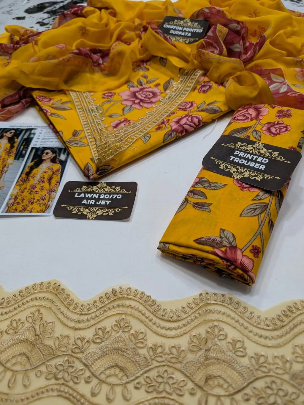 Unstitched Lawn Suit Yellow Floral 2026 Summer Collection