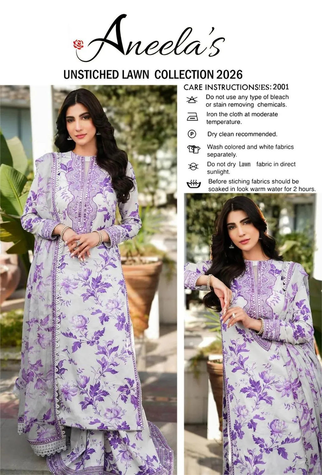 Anela's Unstitched Lawn 3Pcs Purple Floral Suit 2026