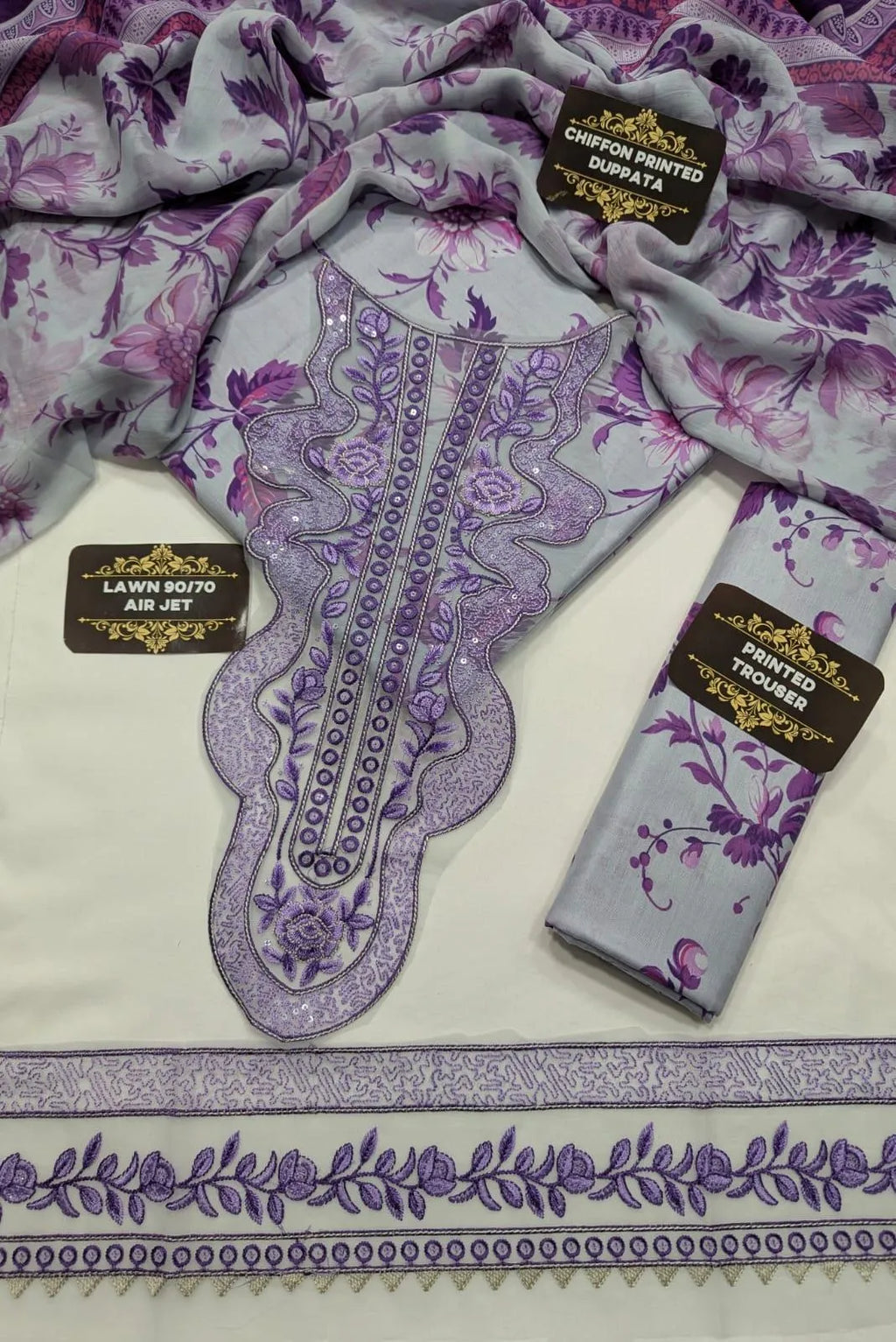 Anela's Unstitched Lawn 3Pcs Purple Floral Suit 2026