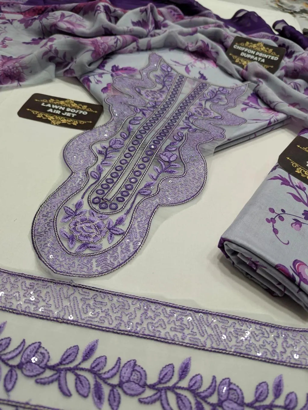 Anela's Unstitched Lawn 3Pcs Purple Floral Suit 2026