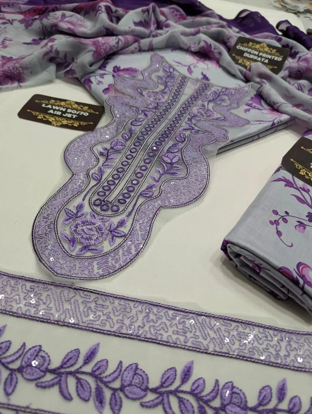 Anela's Unstitched Lawn 3Pcs Purple Floral Suit 2026
