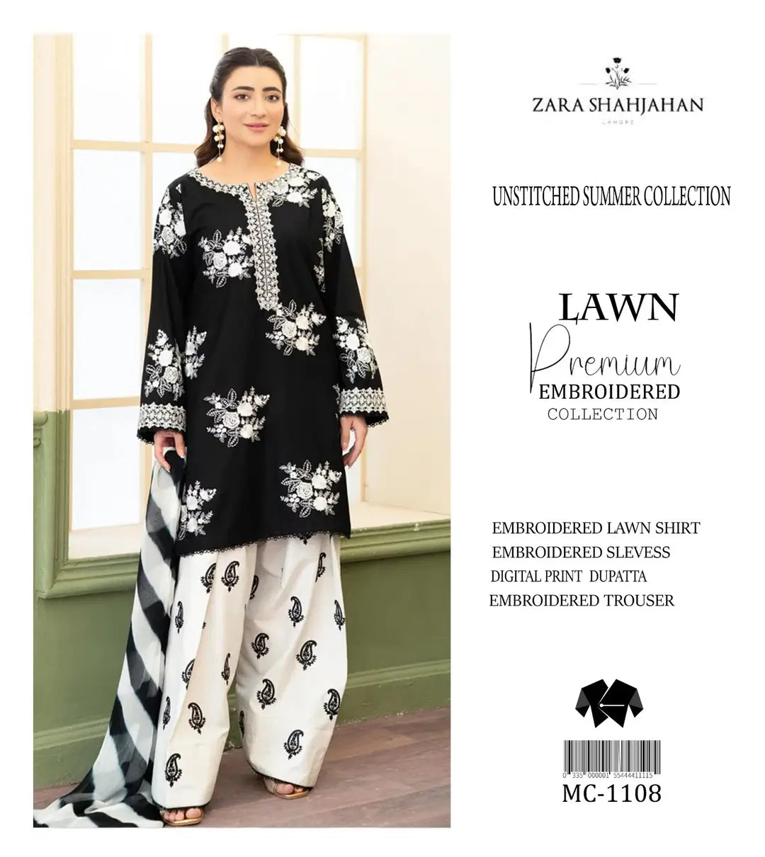 3 Pcs Women's Unstitched Embroidered Suit