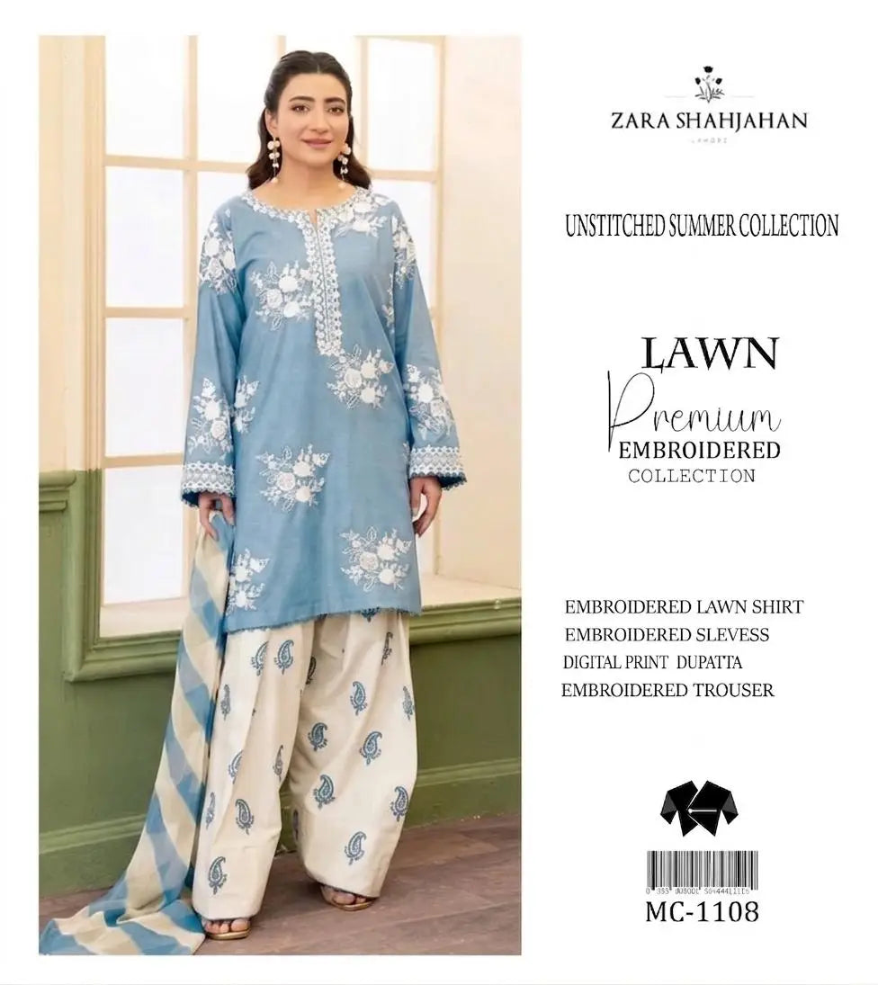 3 Pcs Women's Unstitched Embroidered Suit