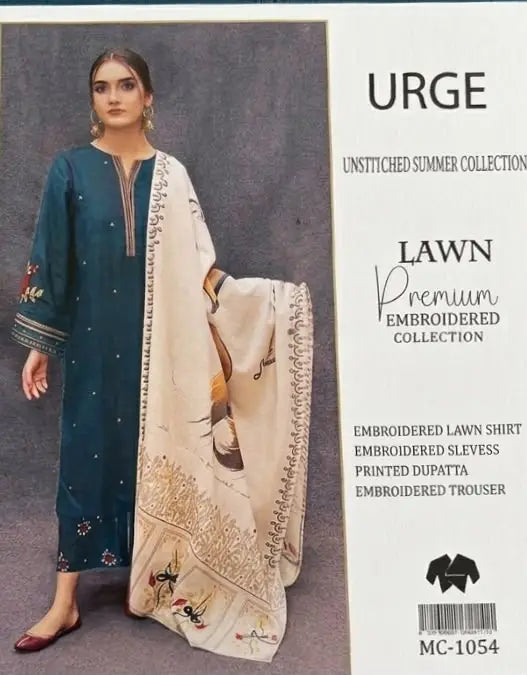 3 Pcs Women's Unstitched Embroidered Suit