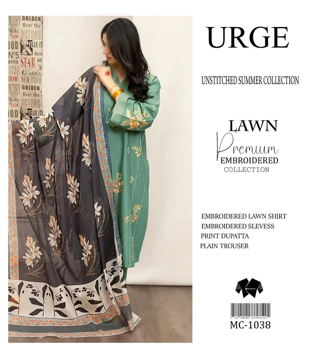3 Pcs Women's Unstitched Embroidered Suit