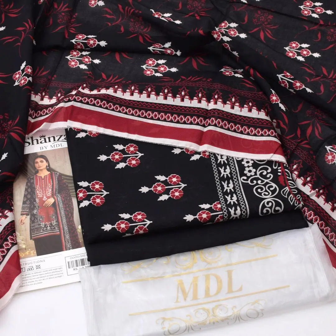 3 Pcs Women's Unstitched Digital Print Suit