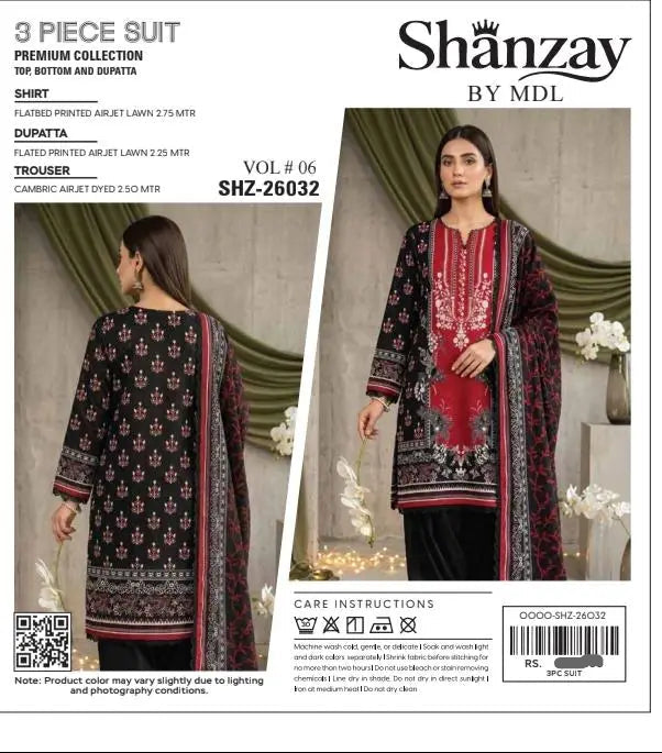 3 Pcs Women's Unstitched Digital Print Suit