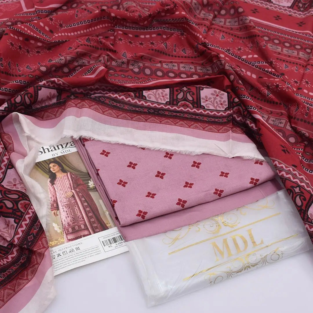 3 Pcs Women's Unstitched Digital Print Suit