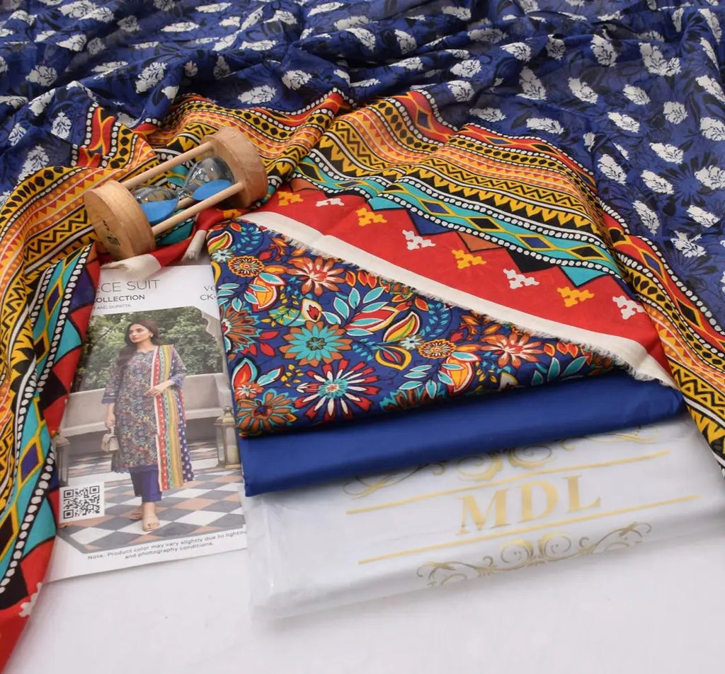 3 Pcs Women's Unstitched Digital Print Suit