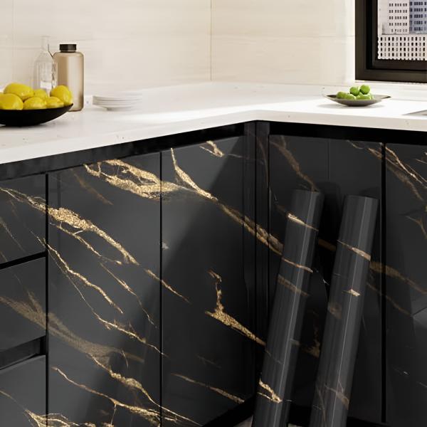 Self-Adhesive Black Golden Marble Kitchen Sheet