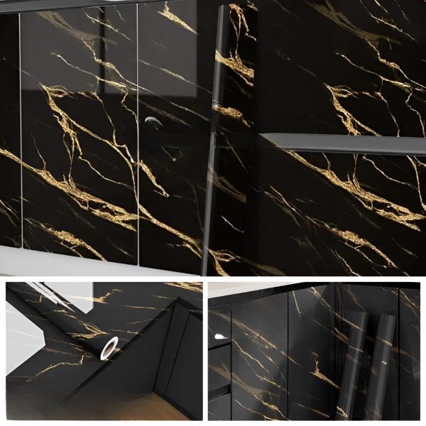 Self-Adhesive Black Golden Marble Kitchen Sheet