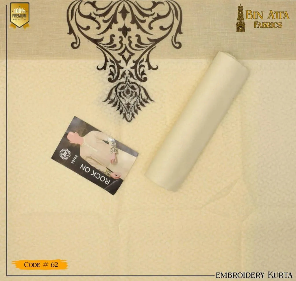 Unstitched Cotton Kurta Off-White Black Embroidery Summer Wear