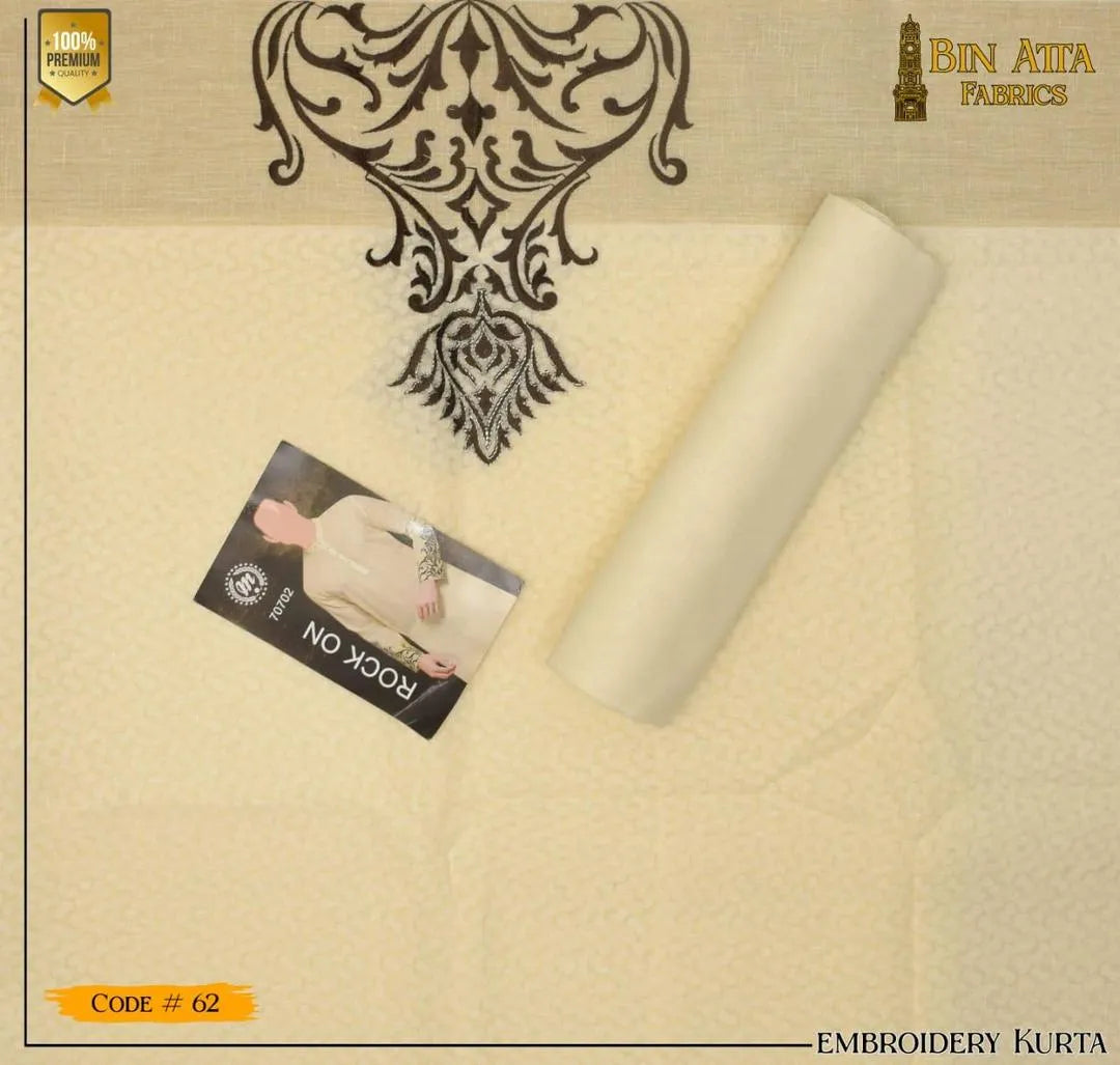 Unstitched Cotton Kurta Off-White Black Embroidery Summer Wear