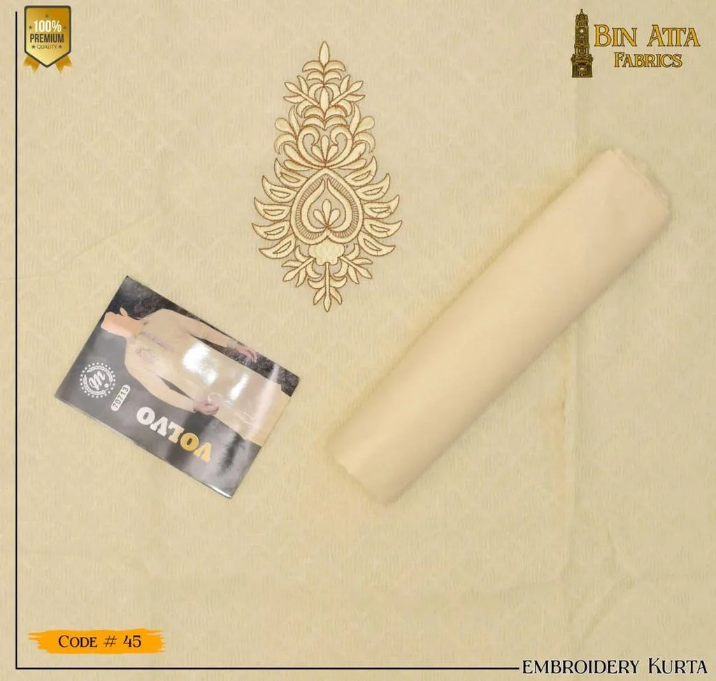 Men Cotton Embroidered Kurta Set Off White Eid Wedding