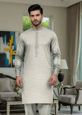 Men Cotton Kurta Set Off White Embroidered Eid Wedding