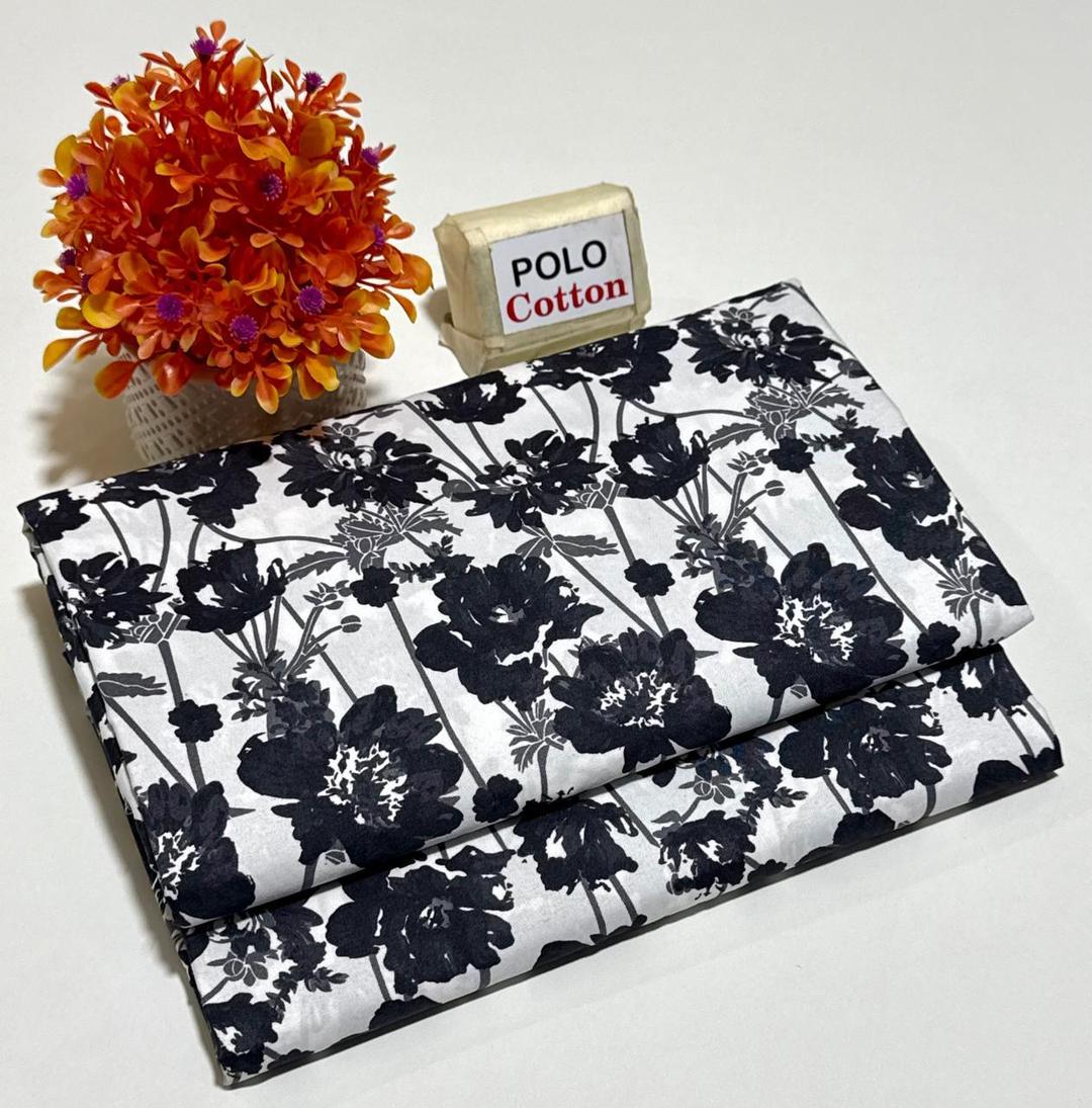Black Floral Printed Polo Cotton Suit for Women