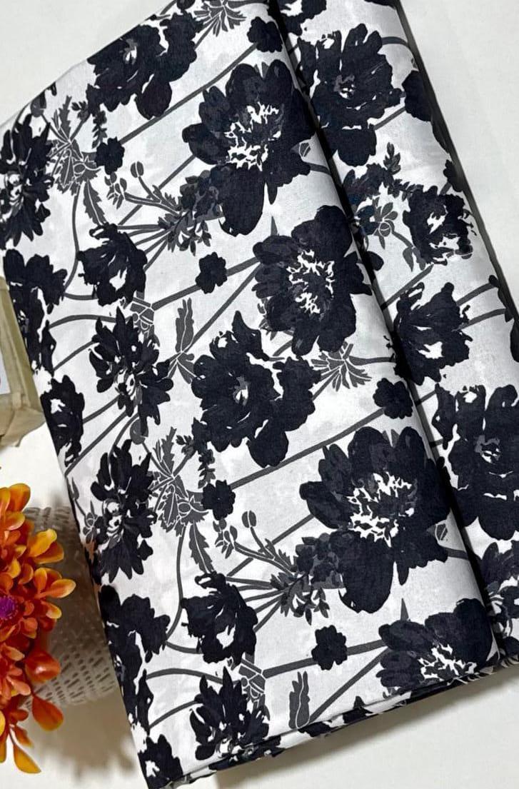 Black Floral Printed Polo Cotton Suit for Women
