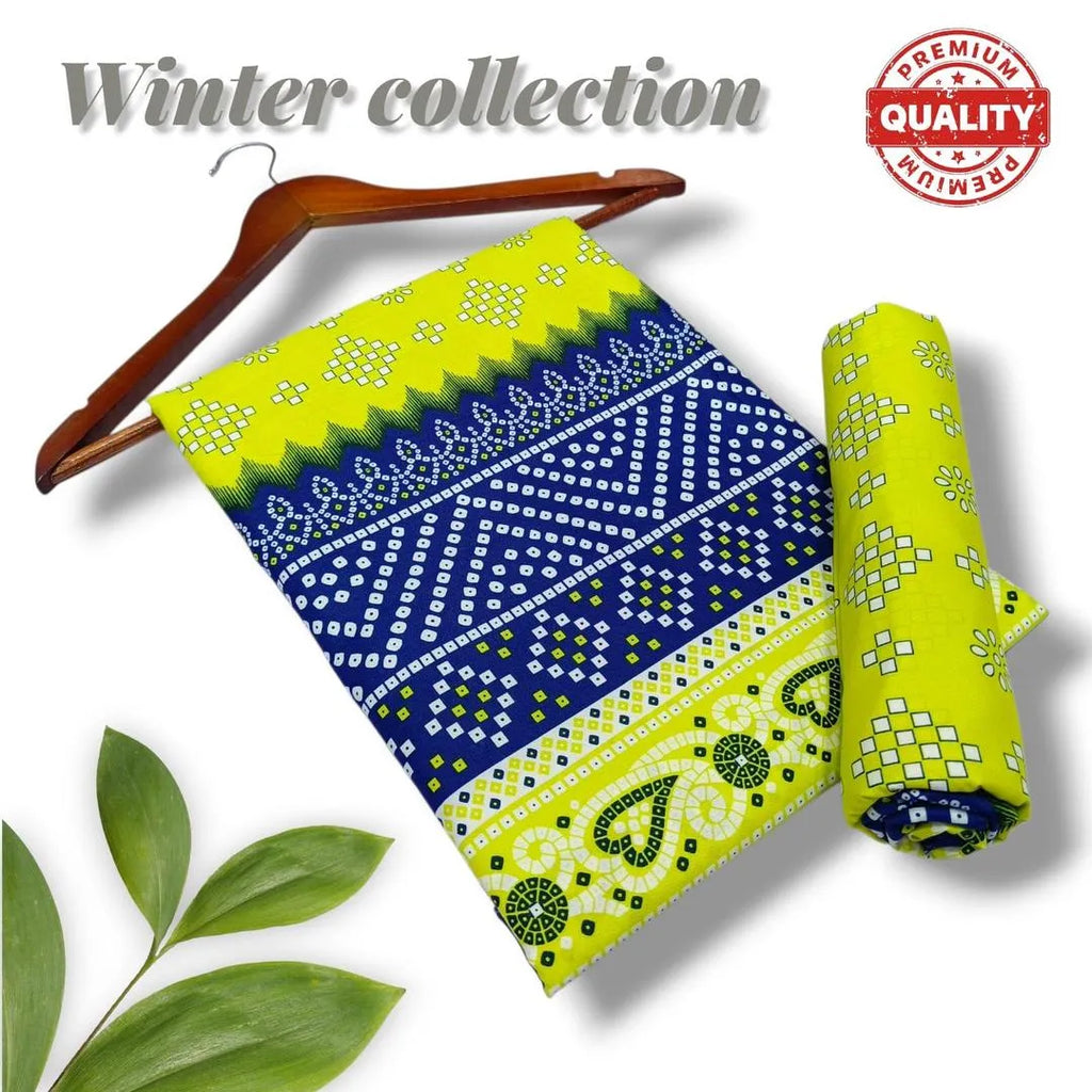 Winter Printed Suit Yellow Blue Unstitched Set