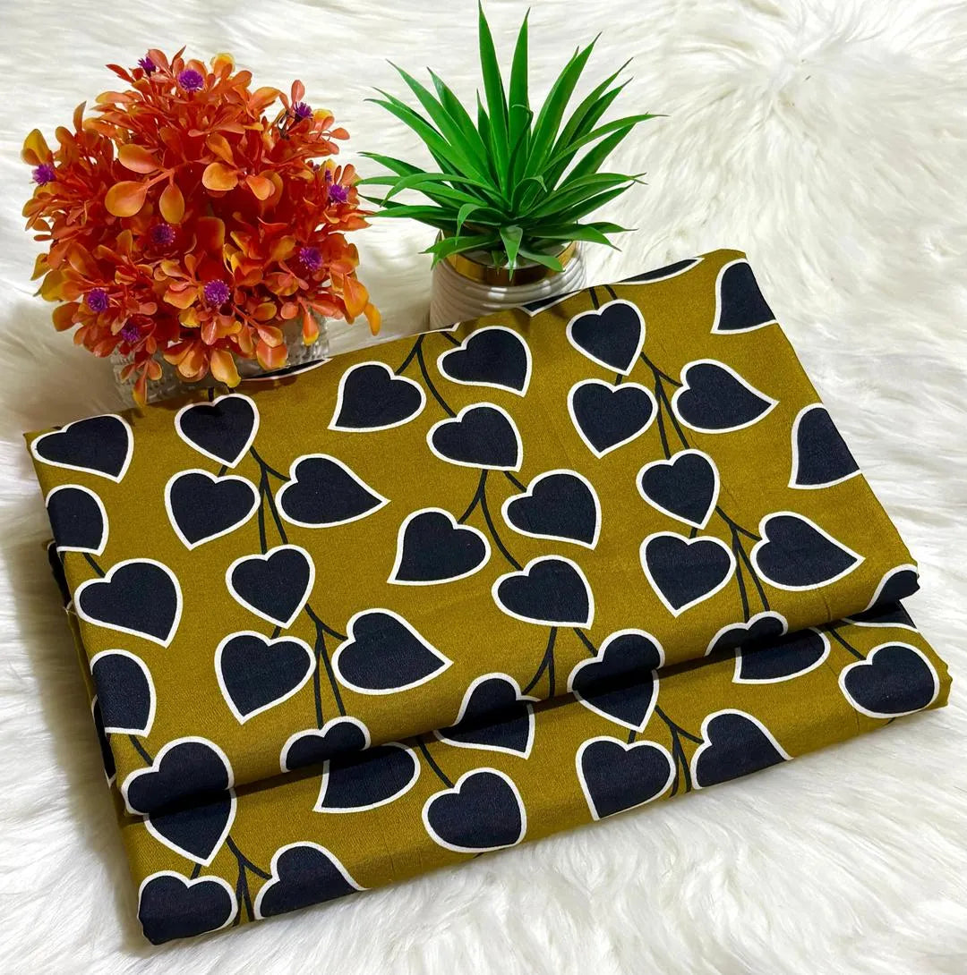 Women's Unstitched Heart Pattern Suit Mustard Black Polo Cotton
