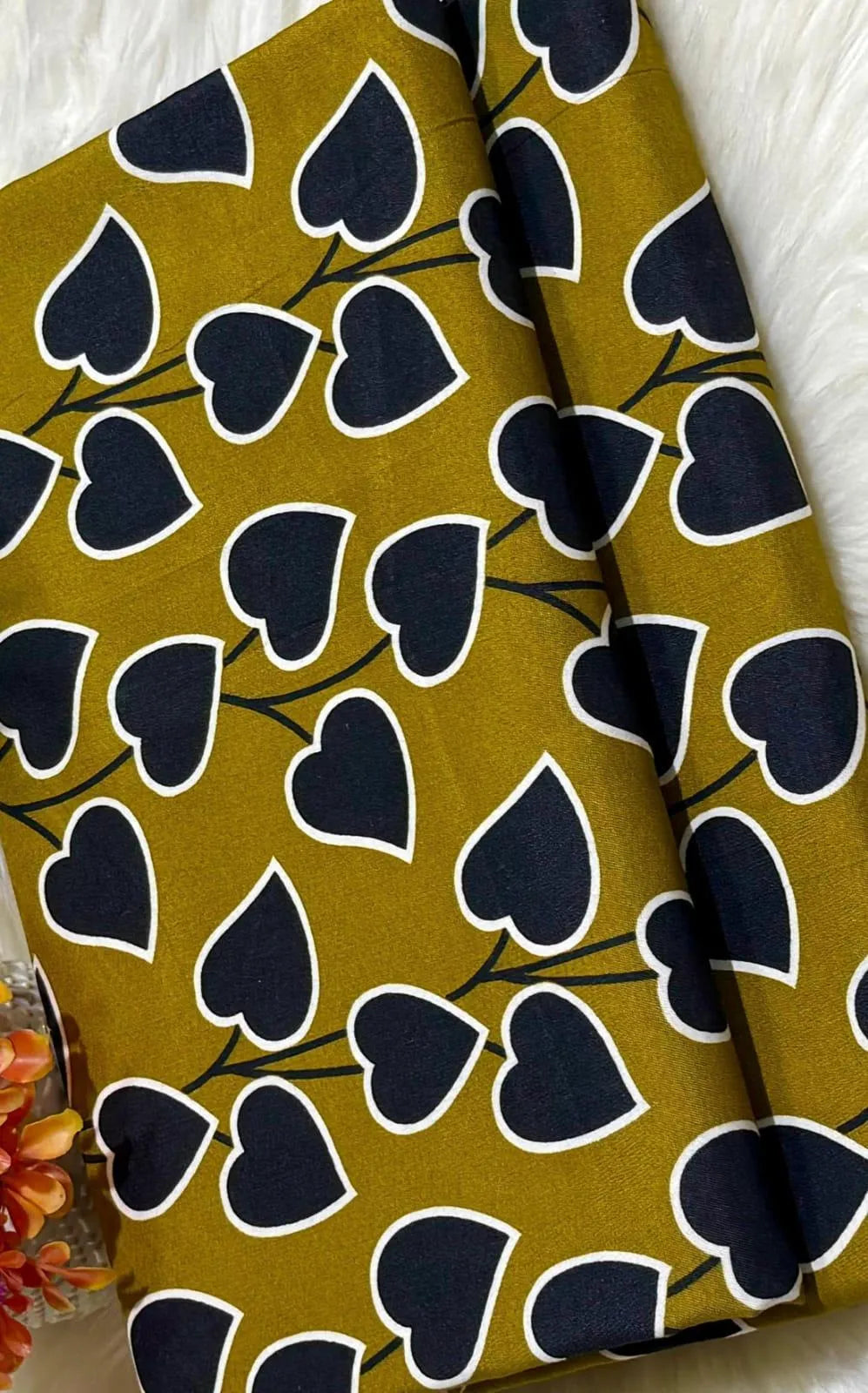 Women's Unstitched Heart Pattern Suit Mustard Black Polo Cotton
