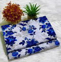 Women Blue Floral Printed Polo Cotton Suit 2Pc Unstitched