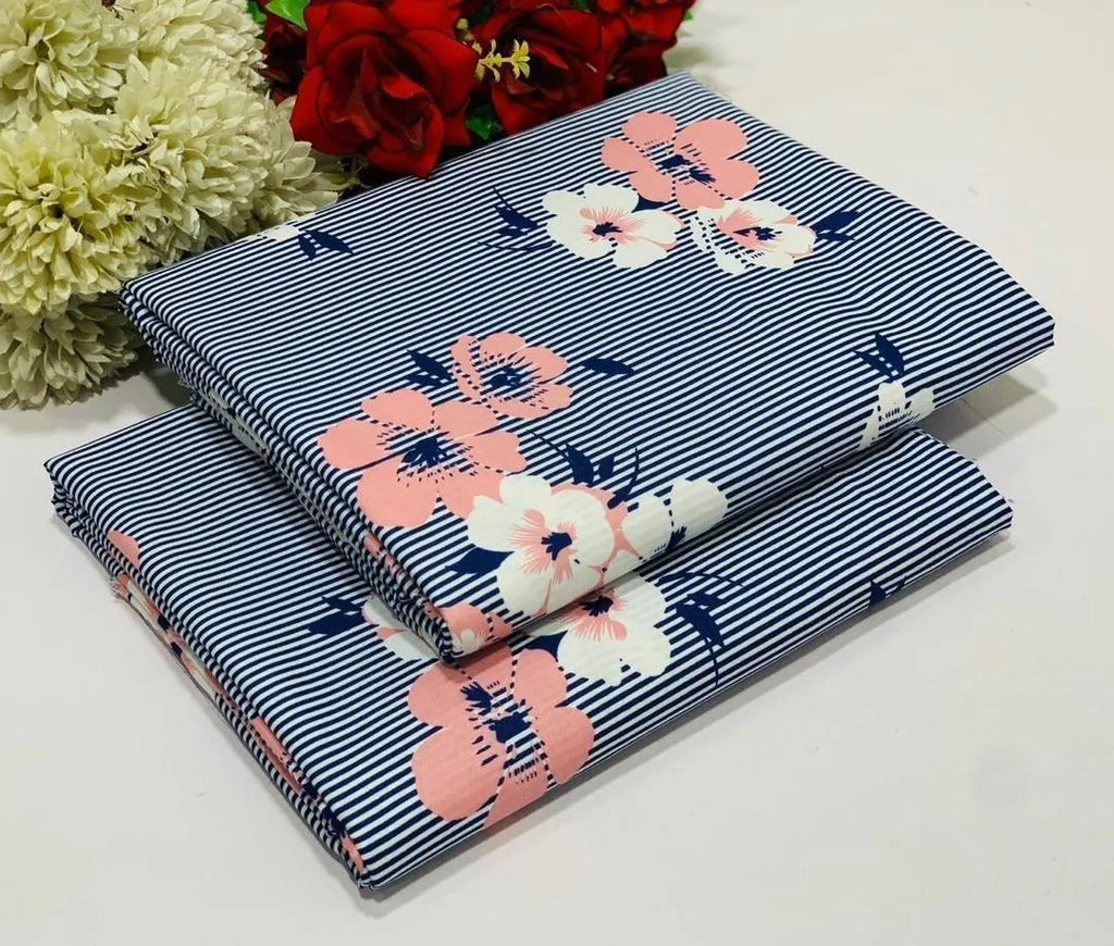 Blue Floral Polo Cotton Shirt & Trouser Set 2 Pcs