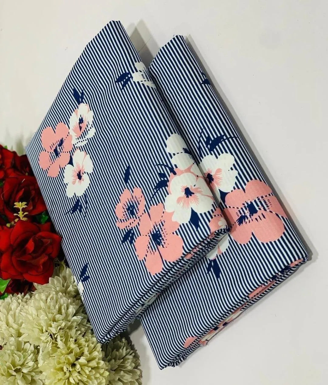 Blue Floral Polo Cotton Shirt & Trouser Set 2 Pcs